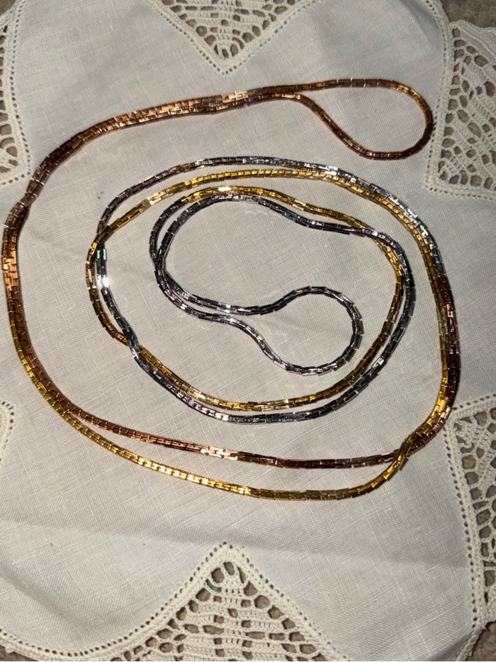 Mixed Metal Flat Box Chain Necklace Set